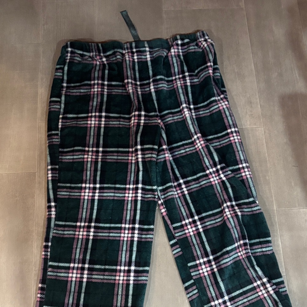 Men's Black Plaid Joggers with Pink Trim